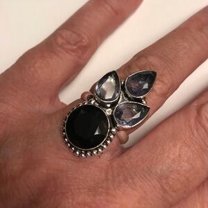 Black Onyx Blue Topaz 925 Sterling Silver Ring